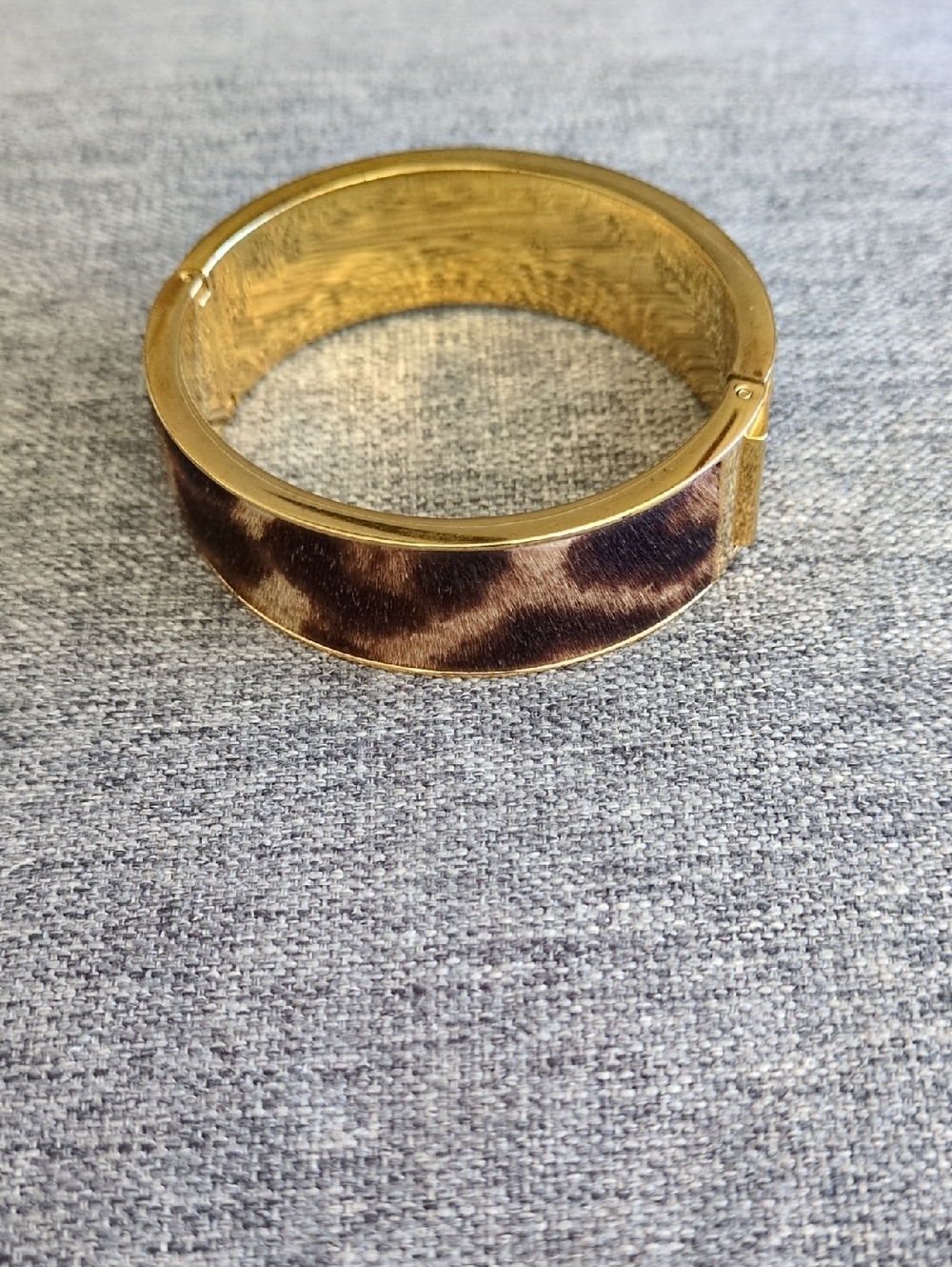 Gold-Tone Leopard Print, Calf Hair Hinged Bangle Bracelet